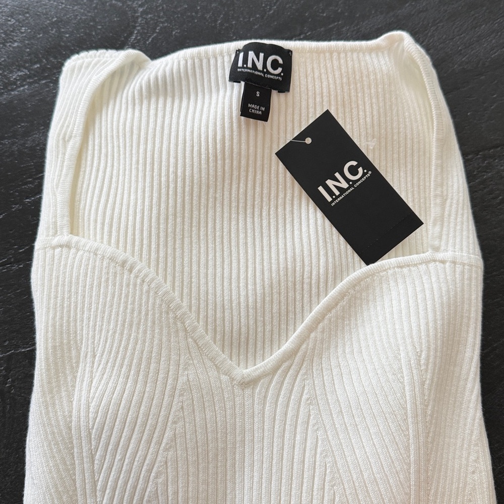 INC International Concepts White Fitted Ribbed Top - Picture 7 of 8